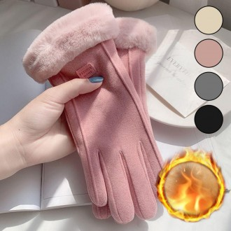Gloves Smartphone Touch Finger Hole Gloves Fur Warm Winter Women