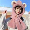 Cute hat fur muffler scarf winter teddy bear neck warmer