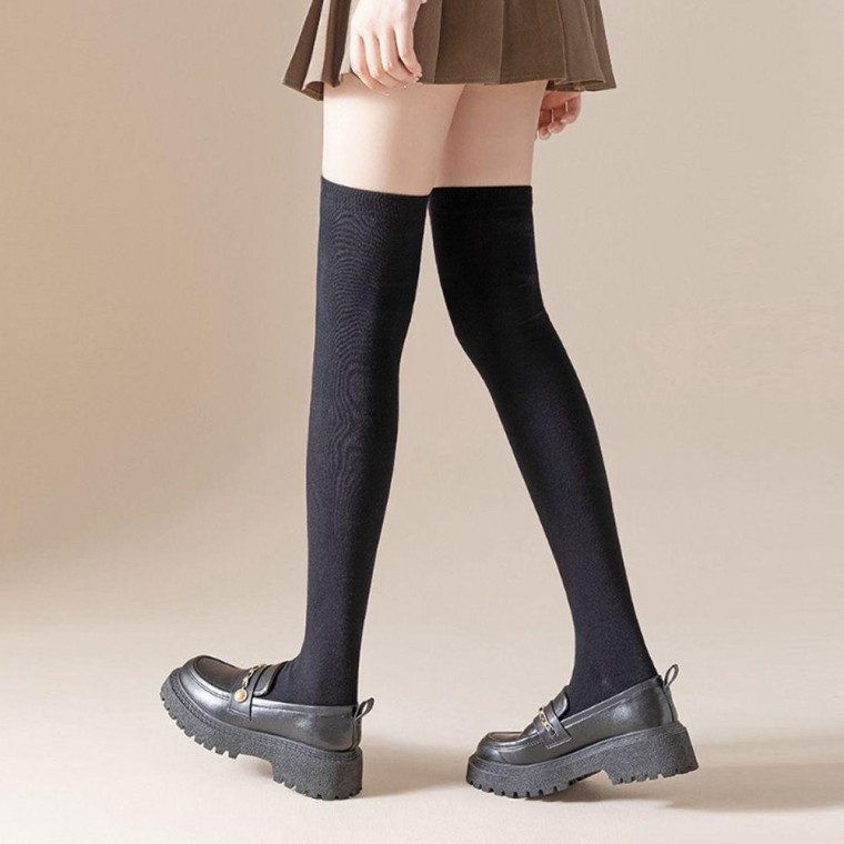 Half stocking knee socks plain knit over knee socks long women