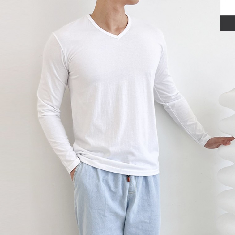 DGI1821 Men's Basic V-neck Long Sleeve T-shirt