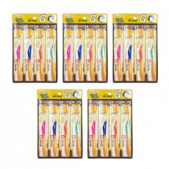 Medicare G Gold Toothbrush 4 Pack 5 Double Micro-Bristles Gold Toothbrush Gold Nano Antibacterial Slim Bristles