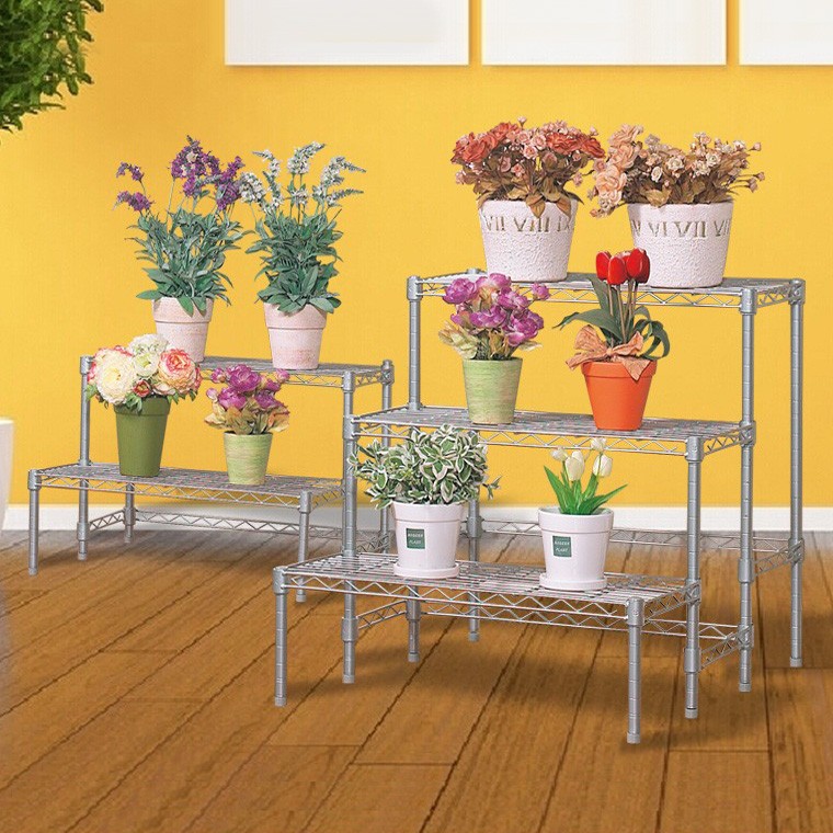 Silver Metal Flower Pot Iron Flower Pot Stand Shelf Organizer Succulents