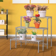 Silver Metal Flower Pot 3 Tier Shelf Organizer Stand Display Rack Iron