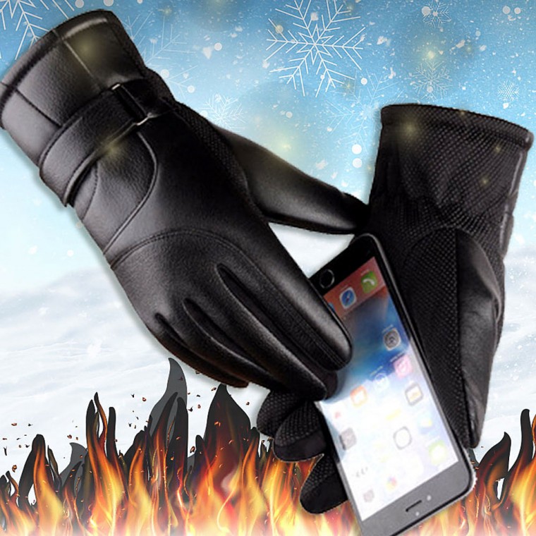 Men's Leather Gloves Smartphone Touch Thick Winter Gloves