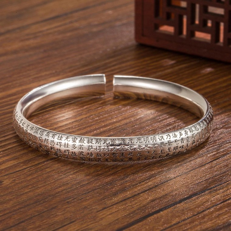 Round Heart Sutra Buddhist Sutra S999 Vintage Bangle Silver Silver Bracelet