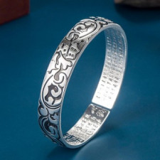 Bok Bok Ja Bok Gi Won Buddhist Sutra Heart Sutra Buddhist Engraved S999 Surgical Silver Bracelet
